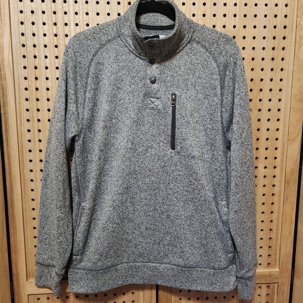Sonoma‎ Mens Grey Fleece Sweater Jacket L With Zipper Front Pocket Pullover Snap